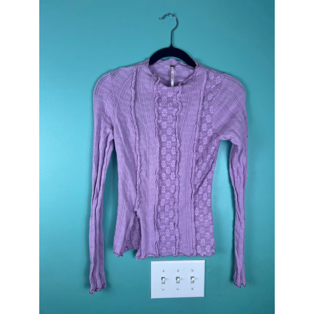 Free People Orchid Lula Thermal Top | Waffle Knit Lettuce Edge Long Sleeve | S - Picture 2 of 7
